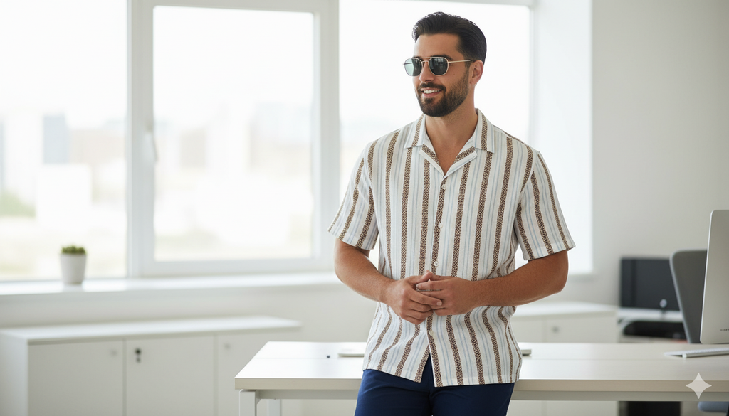 White designer shirt for men with lines