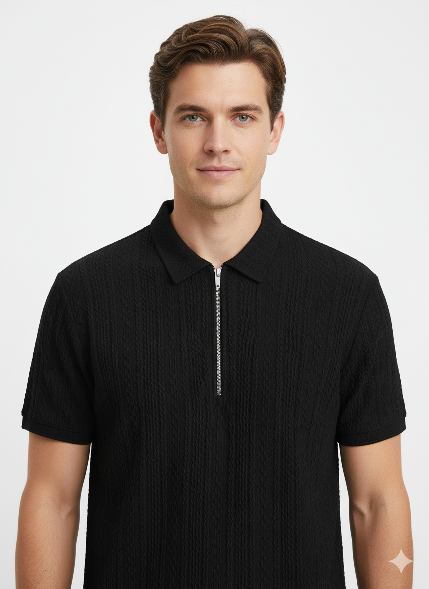 Modern T-shirt for men with black colour texture fabric