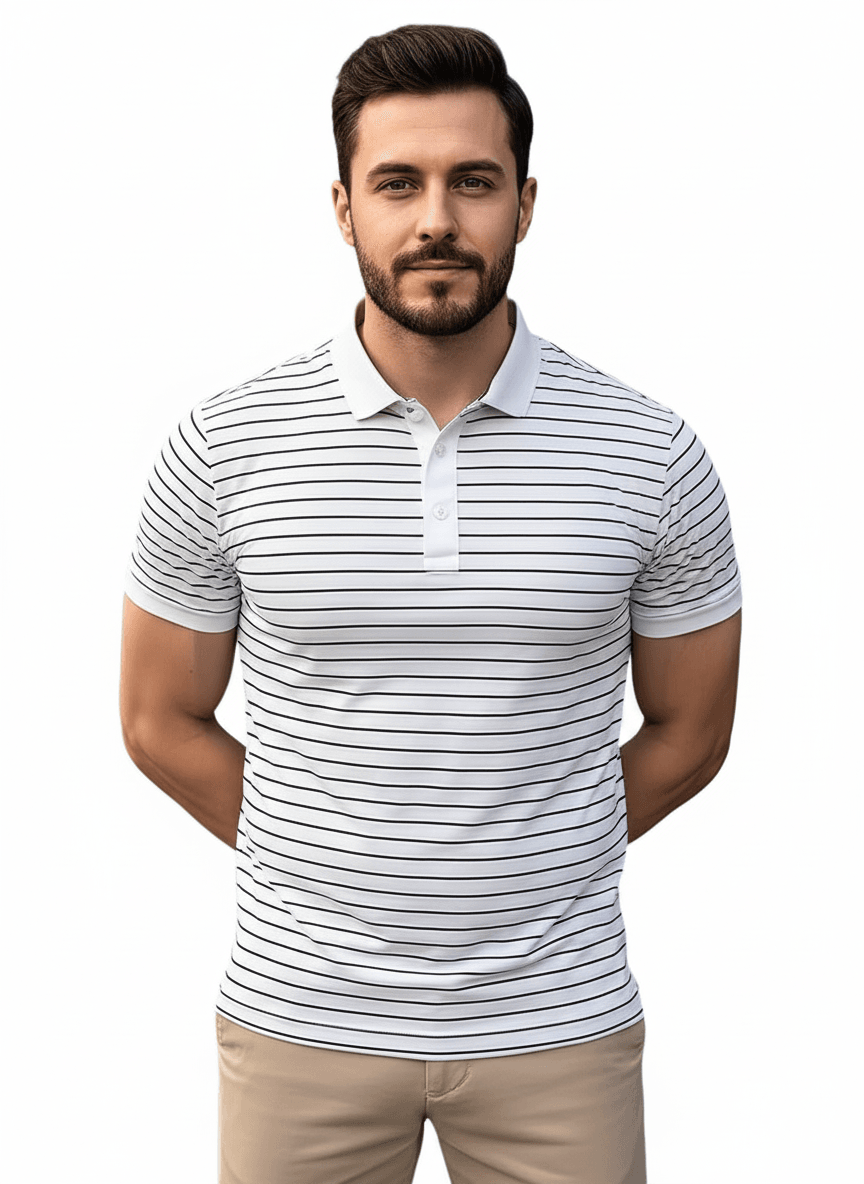 Calvora regular fit polo white polo t-shirt with lines - Calvora