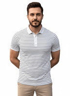 Calvora regular fit polo white polo t-shirt with lines - Calvora