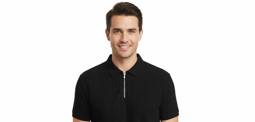 Modern T-shirt for men with black colour texture fabric