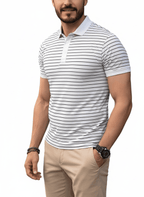 Calvora regular fit polo white polo t-shirt with lines - Calvora