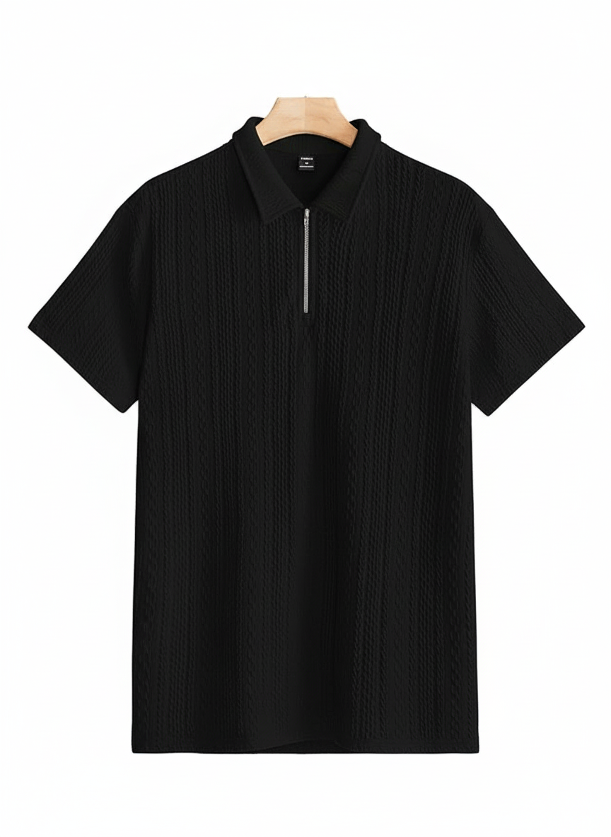 Modern T-shirt for men with black colour texture fabric