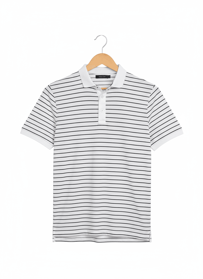 Calvora regular fit polo white polo t-shirt with lines - Calvora