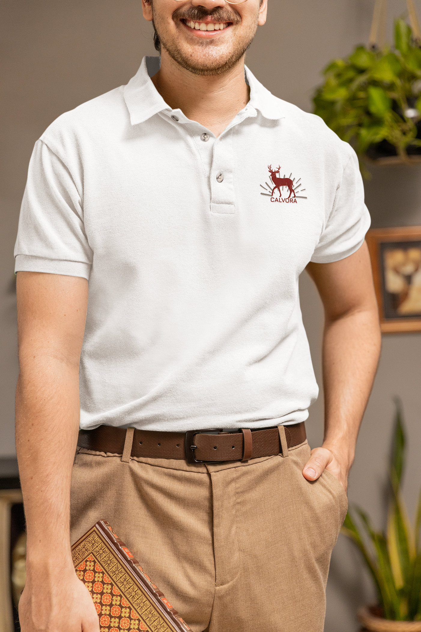 Modern Polo White T-Shirt for Men - Red Deer Style